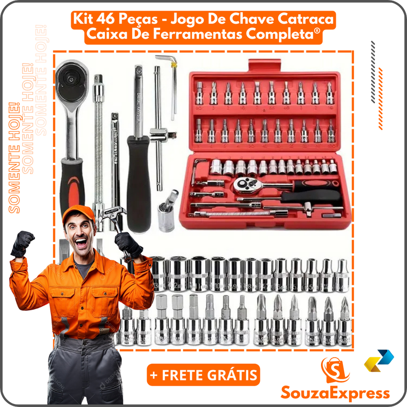 Kit 46 Peças - Jogo De Chave Catraca Caixa De Ferramentas Completa Reversível com Soquetes forjadas em aço® (+ FRETE GRÁTIS SOMENTE HOJE)🎁